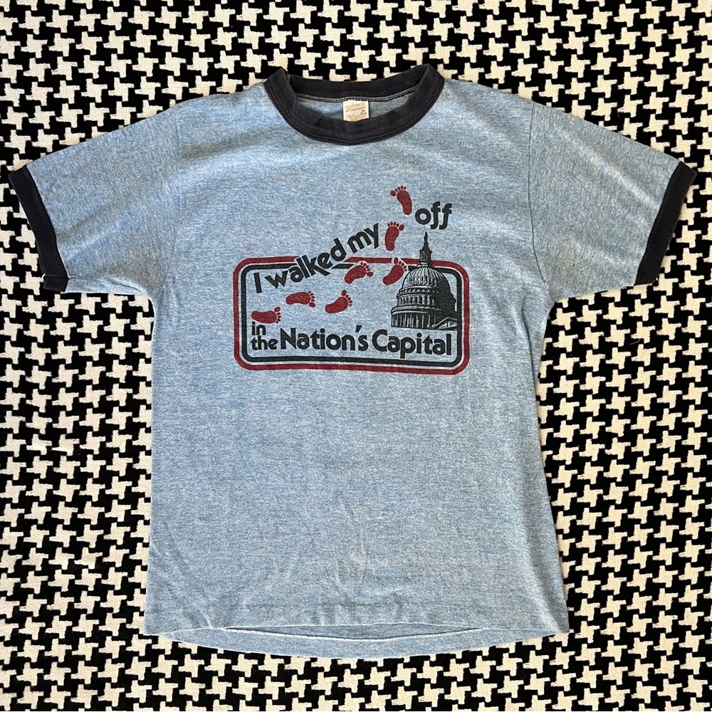Vintage 70s ringer crew neck T-shirt: I walked my🦶 off in the nations capital